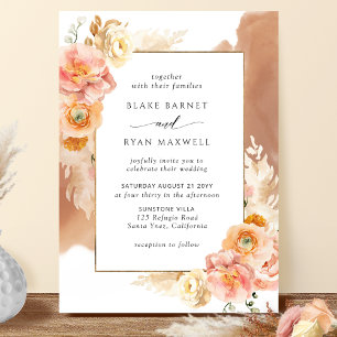 Invitación Floral Rubor Peach, Boda de color de agua de terra