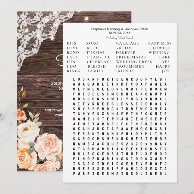 Invitación Floral Rubor Peach de madera Guardar la búsqueda d (Anverso / Reverso)