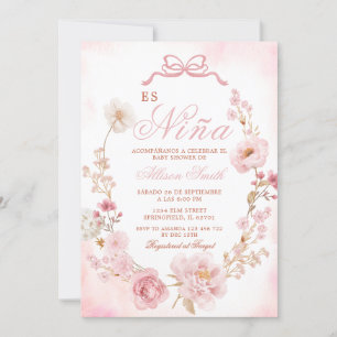 Invitación Floral Rubor Pink Es Nina Español Baby Shower