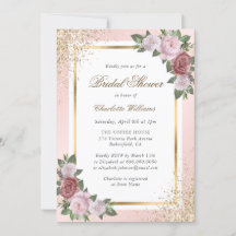 Floral Rubor Pink Gold Confetti Bridal Shower