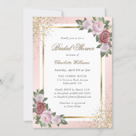 Invitación Floral Rubor Pink Gold Confetti Bridal Shower