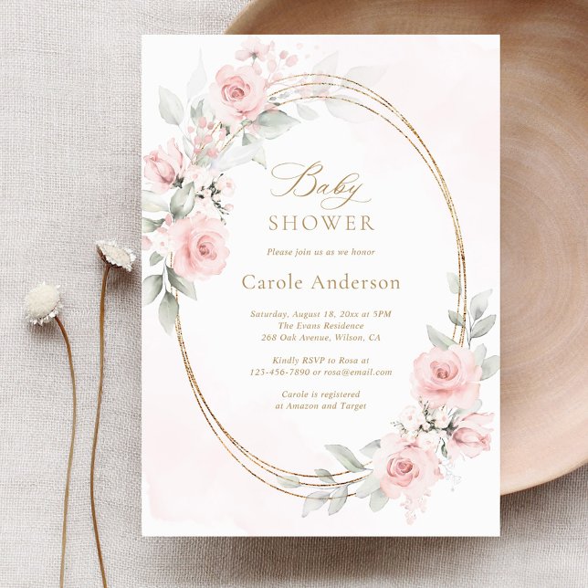 Invitación Floral Rubor Pink Gold Girl Shower (Subido por el creador)