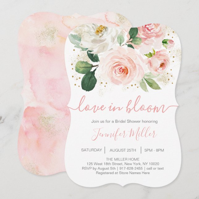 Invitación Floral Rubor Pink Love In Bloom Bridal Shower (Anverso / Reverso)