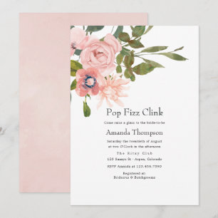 Invitación Floral Rubor Pink Pop Fizz Clink Bridal Shower