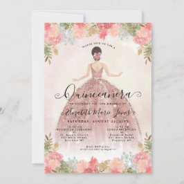 Invitación Floral Rubor Pink Princess Birthday Quinceanera
