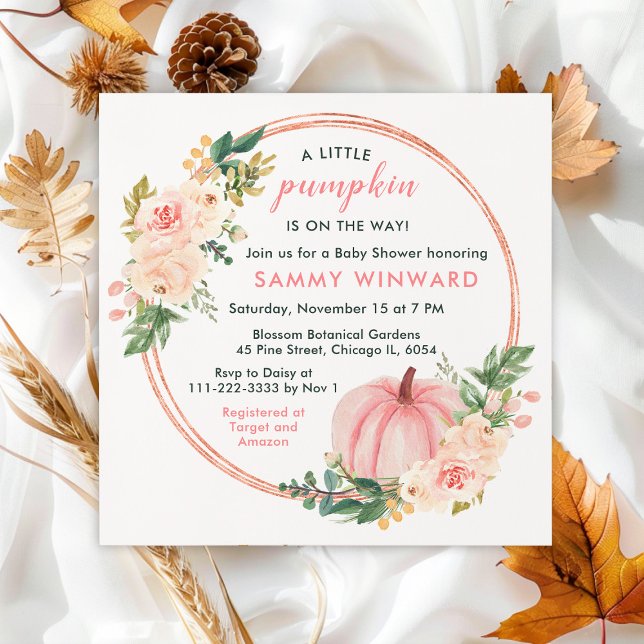Invitación Floral Rubor Pink Pumpkin Baby Shower (Subido por el creador)