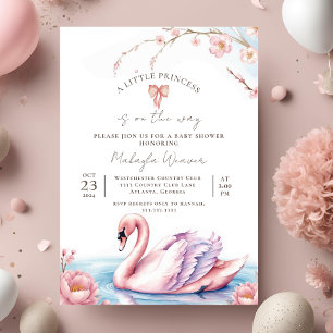 Invitación Floral Rubor Pink Ribbon Swan Gold Baby Shower