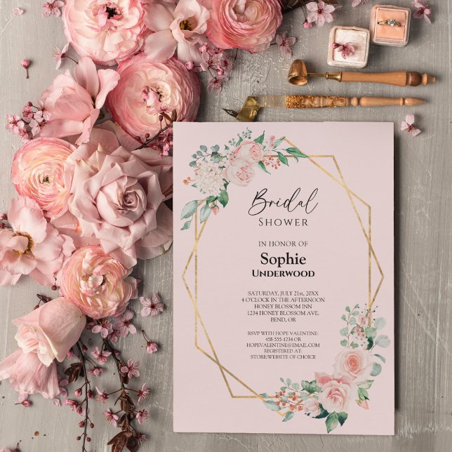 Invitación Floral Rubor Pink Simple Boda Bridal Shower (Subido por el creador)