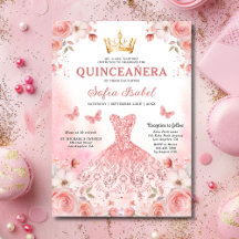 Floral Rubor rosa Bilingüe Español Quinceanera
