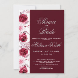 Invitación Floral Rubor rosa Burgundy Script ducha de novia