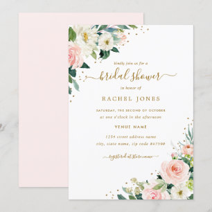 Invitación Floral Rubor Rosa Dorado Boda Ducha Nupcial