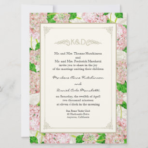 Invitación Floral Rubor rosa Hydrangea Moda acuarela encaje