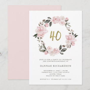 Invitación Floral Rubor Rosas acuarelas 40º cumpleaños