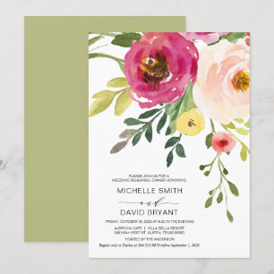 Invitación Floral Rubor, verde, cena de ensayo Boda