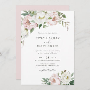Invitación Floral Rubor White Peonies Leaf Elegant Wedding