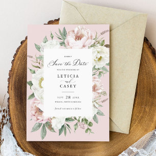 Invitación Floral Rubor White Peonies Wedding Save the Date