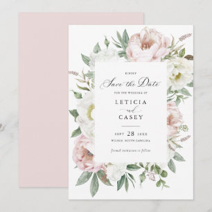 Invitación Floral Rubor White Peonies Wedding Save the Date