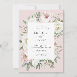 Invitación Floral Rubor White Peony Frame Elegant Wedding