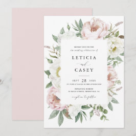Invitación Floral Rubor White Peony Frame Elegant Wedding
