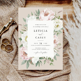 Invitación Floral Rubor White Peony Frame Elegant Wedding