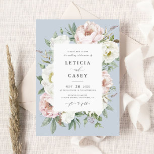 Invitación Floral Rubor White Peony Frame Elegant Wedding