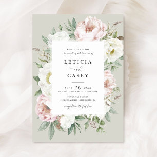 Invitación Floral Rubor White Peony Frame Elegant Wedding