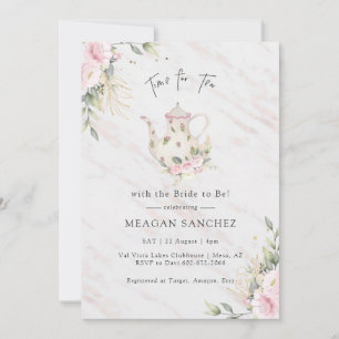Invitación Floral Rubor y Gold Bridal Shower Tea Fiesta 