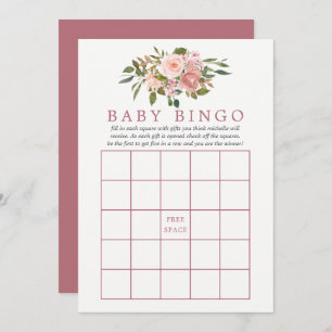 Invitación Floral Rubor y Rosa Gold Baby Shower Bingo