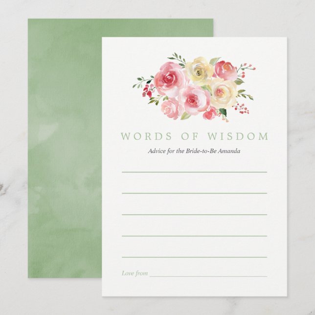 Invitación Floral Rubor y Sage Bridal Shower Bride Consejos d (Anverso / Reverso)