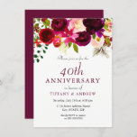 Invitación Floral Ruby Red Burgundy 40º aniversario Boda<br><div class="desc">Ruby Red Burgundy Floral 40º Aniversario del Boda Ver colección de correspondencias e invitaciones para hombres o mujeres</div>