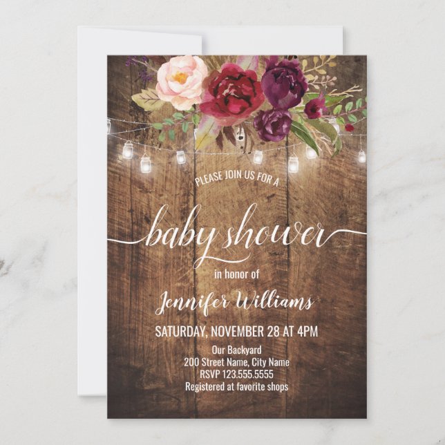 Invitación floral rusa a Baby Shower (Anverso)