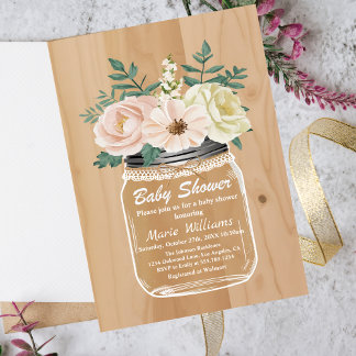 Invitación Floral rusa Mason Jar | Burlap Lace Baby Shower