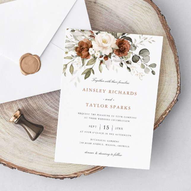 Invitación Floral Rust Crema de marfil Vegetación Boda de oto (Subido por el creador)