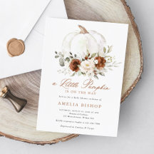 Floral Rust Pumpkin Verdor Caída Baby Shower Invi