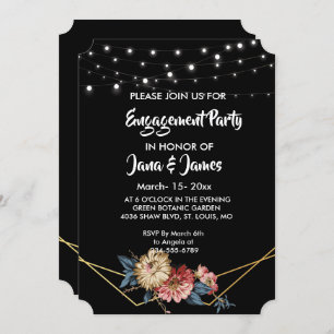 Invitación Floral Rustic Magnolia String Lights Engagement