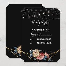 Invitación Floral Rustic Magnolia String Luces RSVP