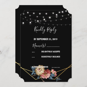 Invitación Floral Rustic Magnolia String Luces RSVP