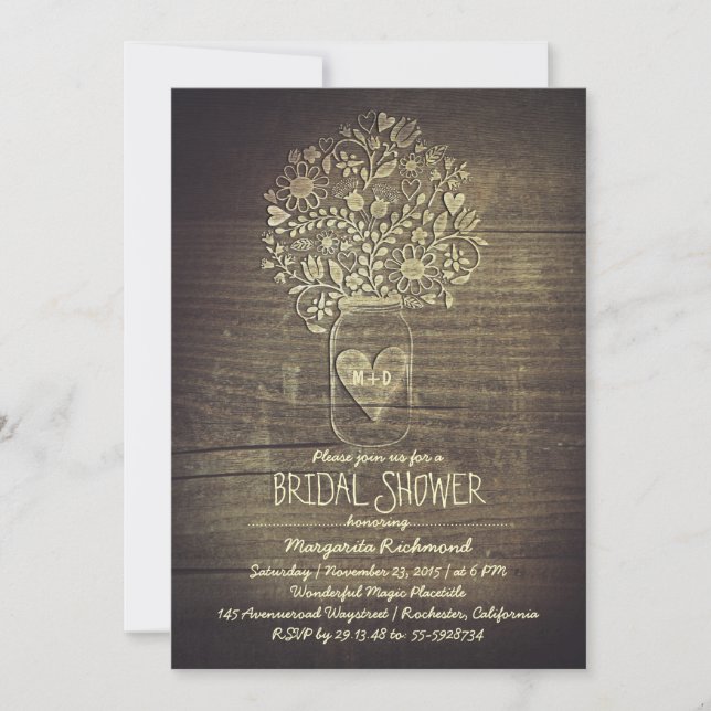 Invitación Floral Rustic Mason Jar Barn Bridal Shower (Anverso)