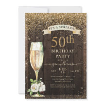 Floral Rustic Wood Gold Sorpresa 50 cumpleaños