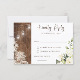Invitación Floral Rustic Wood Lace String Luces Mason Jar