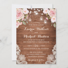 Invitación Floral Rustic Wood Rubor Rosas de hilos