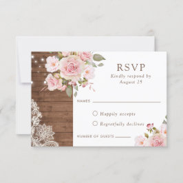 Invitación Floral Rustic Wood Rubor Rosas String Lights RSVP