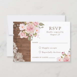 Invitación Floral Rustic Wood Rubor Rosas String Lights RSVP