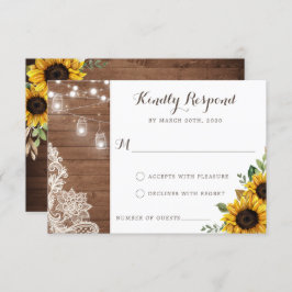 Invitación Floral Rustic Wood Sunflower String Lights RSVP