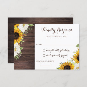 Invitación Floral Rustic Wood Sunflowers Green Barn RSVP