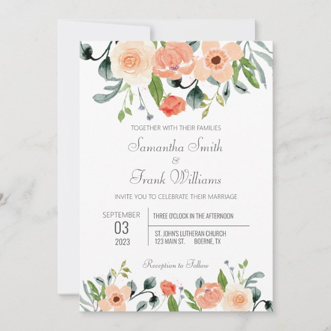 Invitación floral rústica a acuarela de terracota (Anverso)