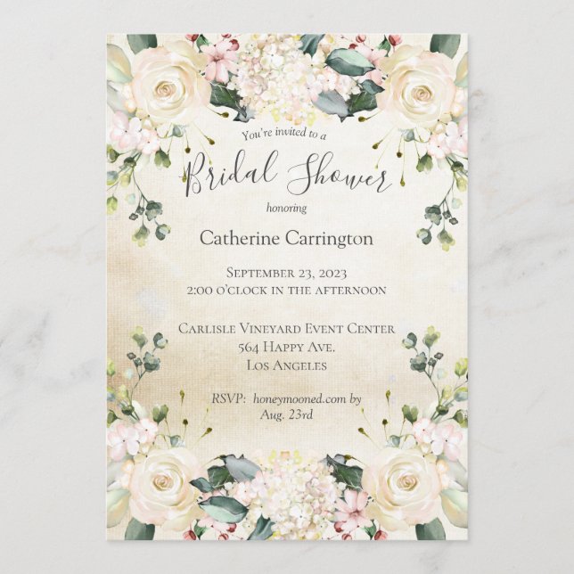 Invitación Floral rústica acuarela Vintage Bridal Shower (Anverso)