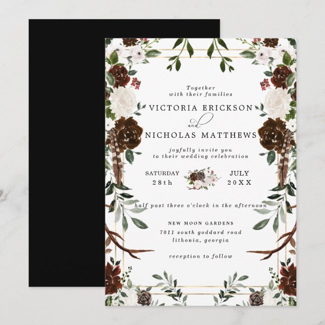 Invitación Floral rústica | Boda Botánico Boho (Anverso / Reverso)