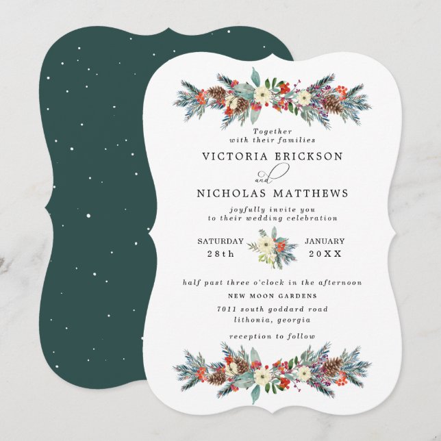 Invitación Floral rústica | Boda Botánico de Invierno (Anverso / Reverso)