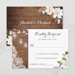 Invitación Floral Rústica Cadena de Madera Ilumina Magnolia R